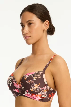 Rosewood Cross Front Moulded Cup Bra - Cocoa