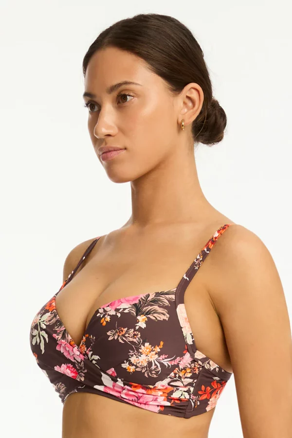 Rosewood Cross Front Moulded Cup Bra - Cocoa