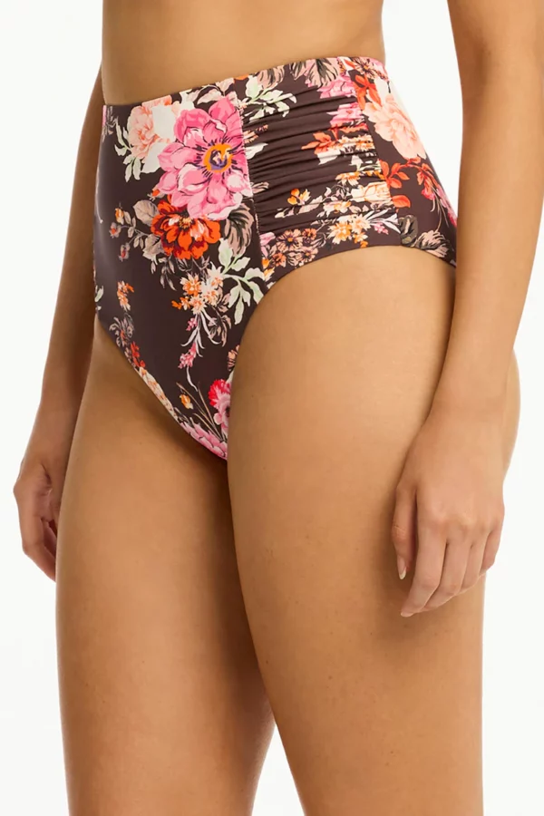 Rosewood High Waist Gathered Side Pant-Cocoa - Image 2