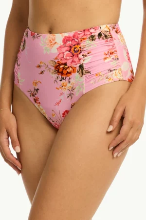 Rosewood High Waist Gathered Side Pant-Pink