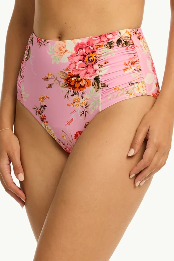 Rosewood High Waist Gathered Side Pant-Pink