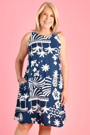 SUKI SHIFT DRESS - FRUITY SHORES NAVY