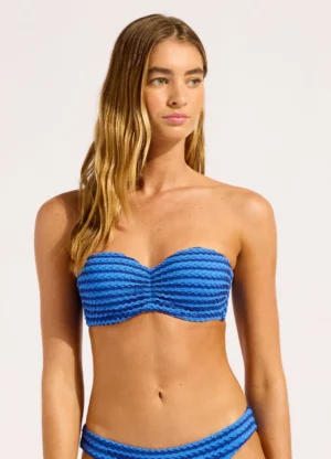 Seafolly Mesh Effect Bustier Bandeau Bikini Top-Saphire