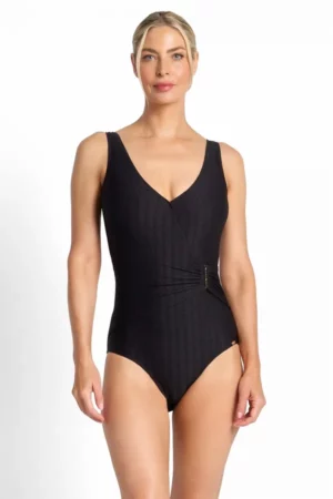 Sky High Bar Surplice One Piece - Black