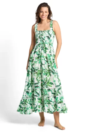 Hula Shirred Sun Dress - Green