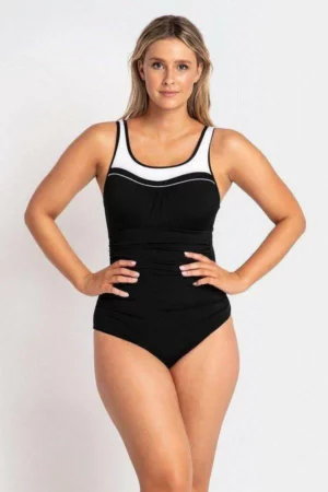 Pool Proof Scoop Ruched Mastectomy One Piece Black